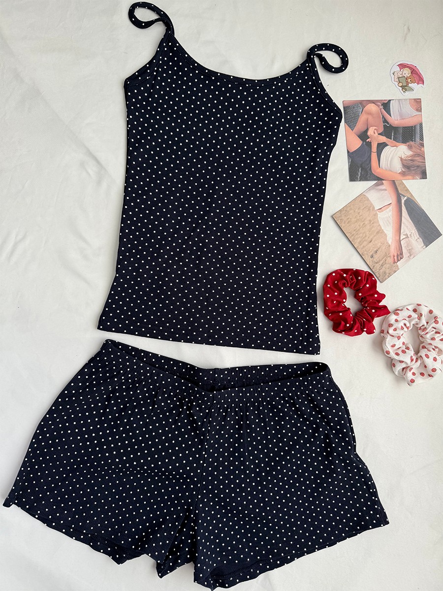 Navy Dot Ribbed Shorts Sets Wo – Tank Top Ribbed recenzja i cena